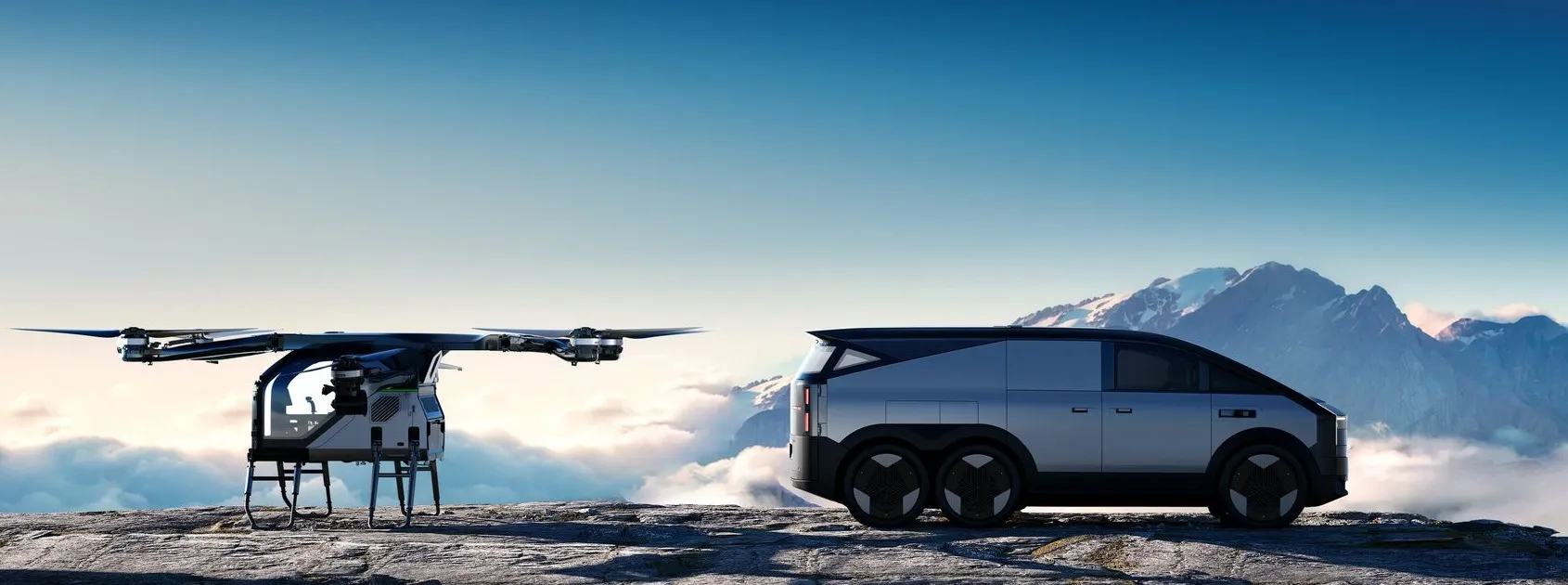 XPENG G6 junto a un auto volador XPENG